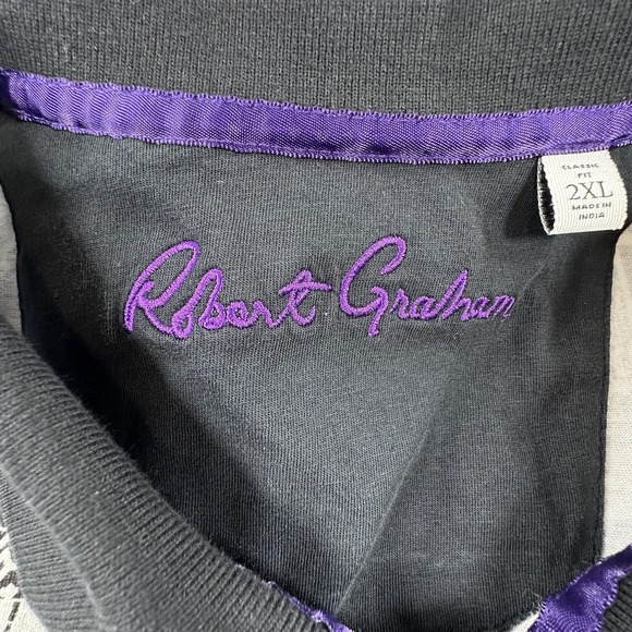 Robert Graham Polo Shirt Mens 2XL Black White Bandana Paisley Classic Fit - Picture 5 of 10